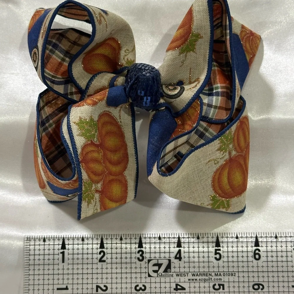 Blue and Orange Pumpkin Print Hair Bow- bundle 2+ & save on shipping costs